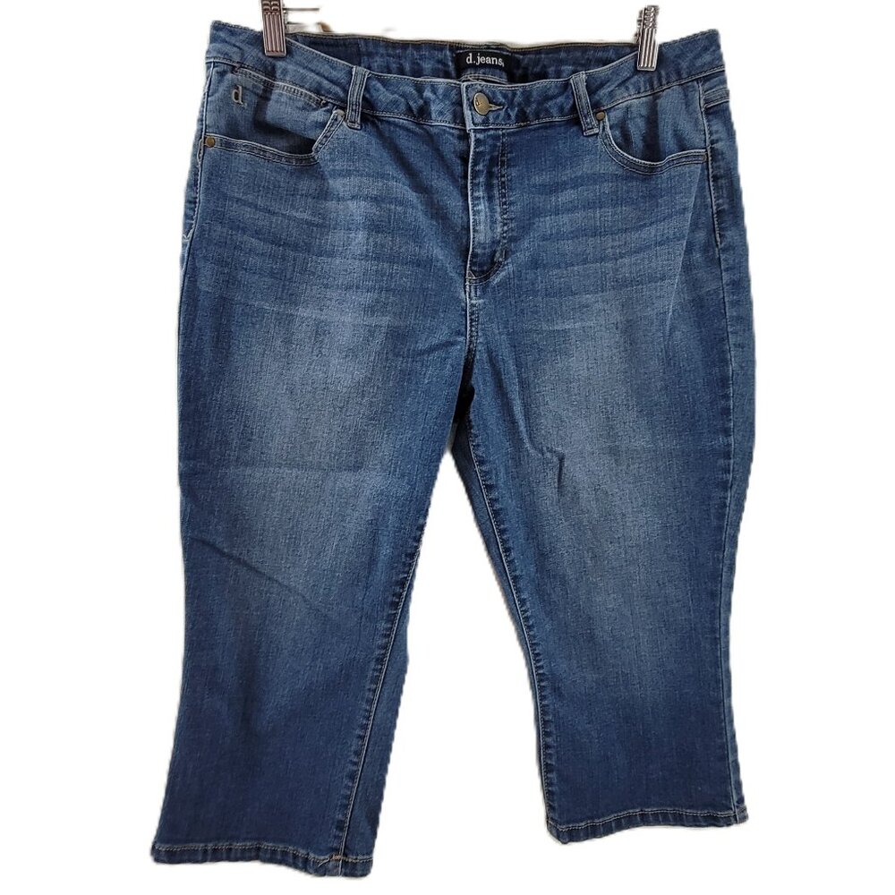 d. jeans Women's 16 Blue Denim Cropped Pedal Pusher Capri 5-Pocket Stretch Short